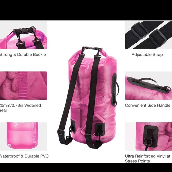 PISCIFUN 40L DRY BAG PINK BACK STRAPS HEAVY DUTY WATERPROOF BEACH SURFING SWIM - Picture 3 of 5